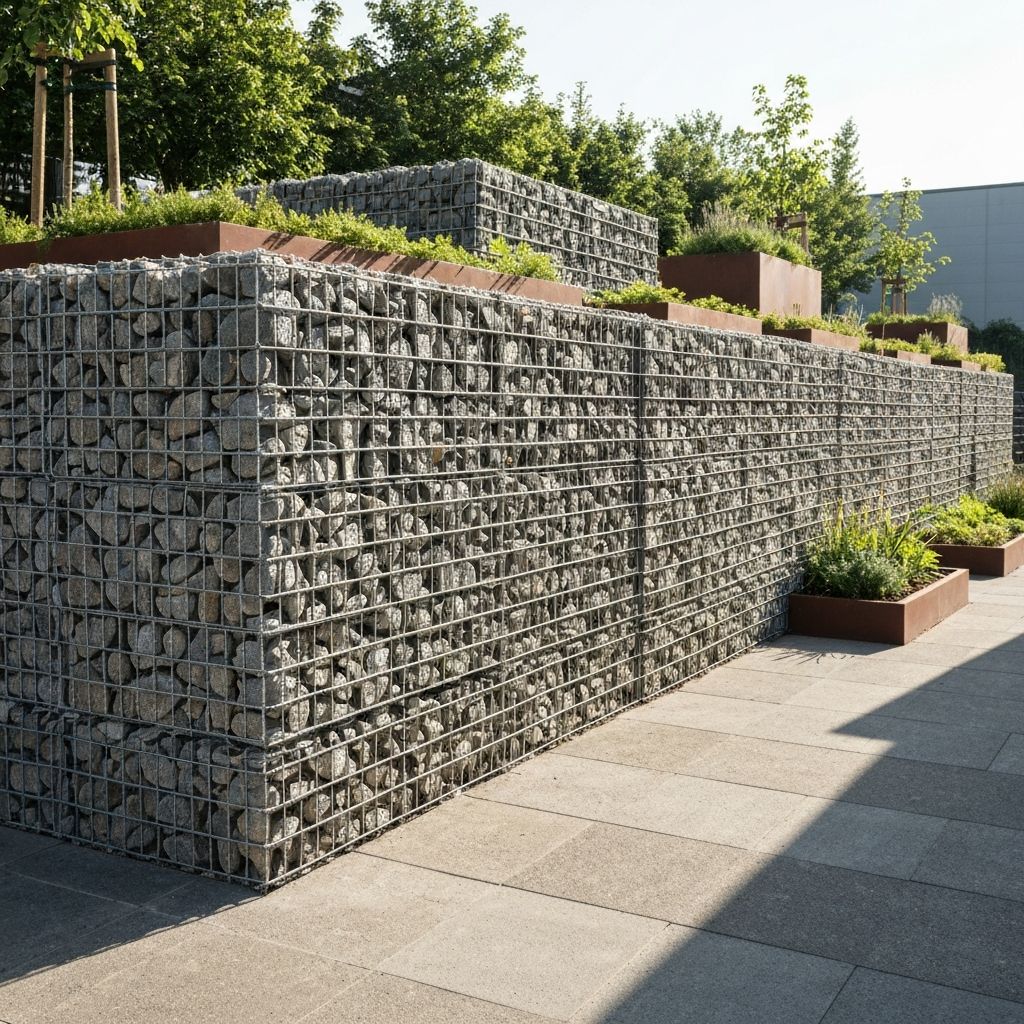 Mur en gabions utilisé comme délimitation de propriété
